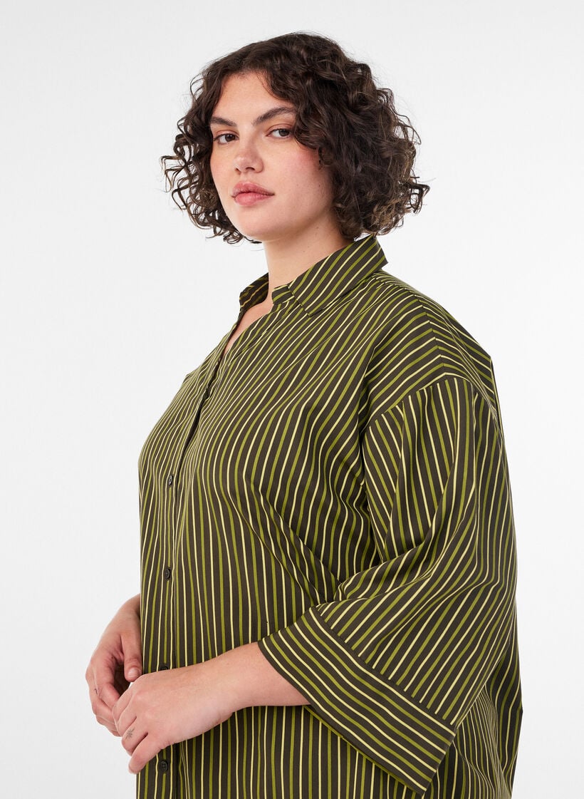 Raidallinen paita rento istuvuus ja 3/4-hihat, Vihre&auml;, Model image number 3