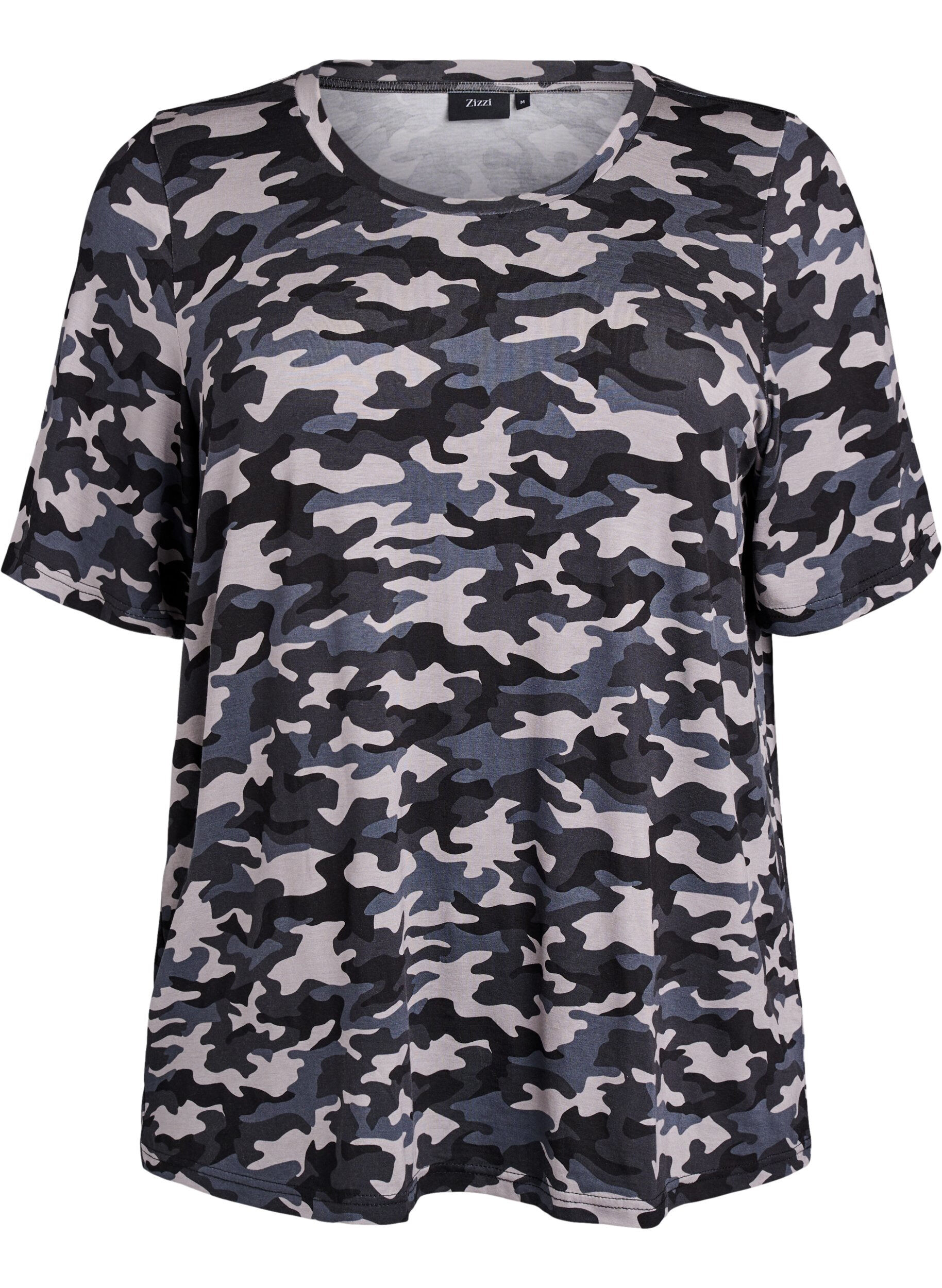 ZizziT-paita, jossa TENCEL&trade; Lyocell ja maastokuvio, Harmaa, Packshot image number 0