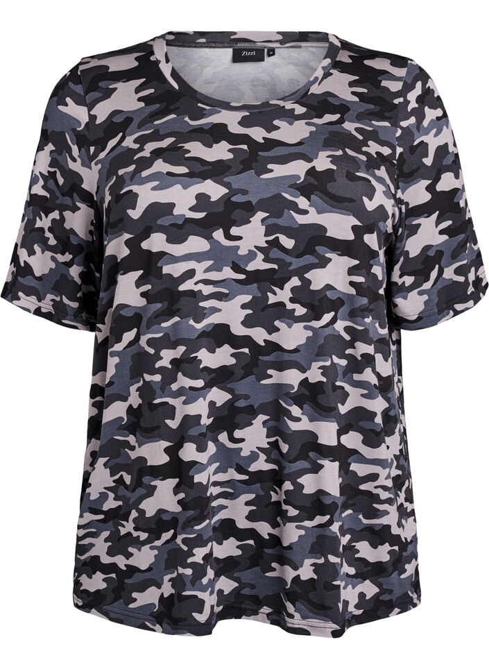 T-paita, jossa TENCEL&trade; Lyocell ja maastokuvio, Harmaa, Packshot image number 0