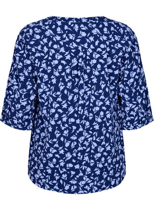 Kukkapusero, jossa on ¾-mittaiset hihat, M. Blue Flower AOP, Packshot image number 1