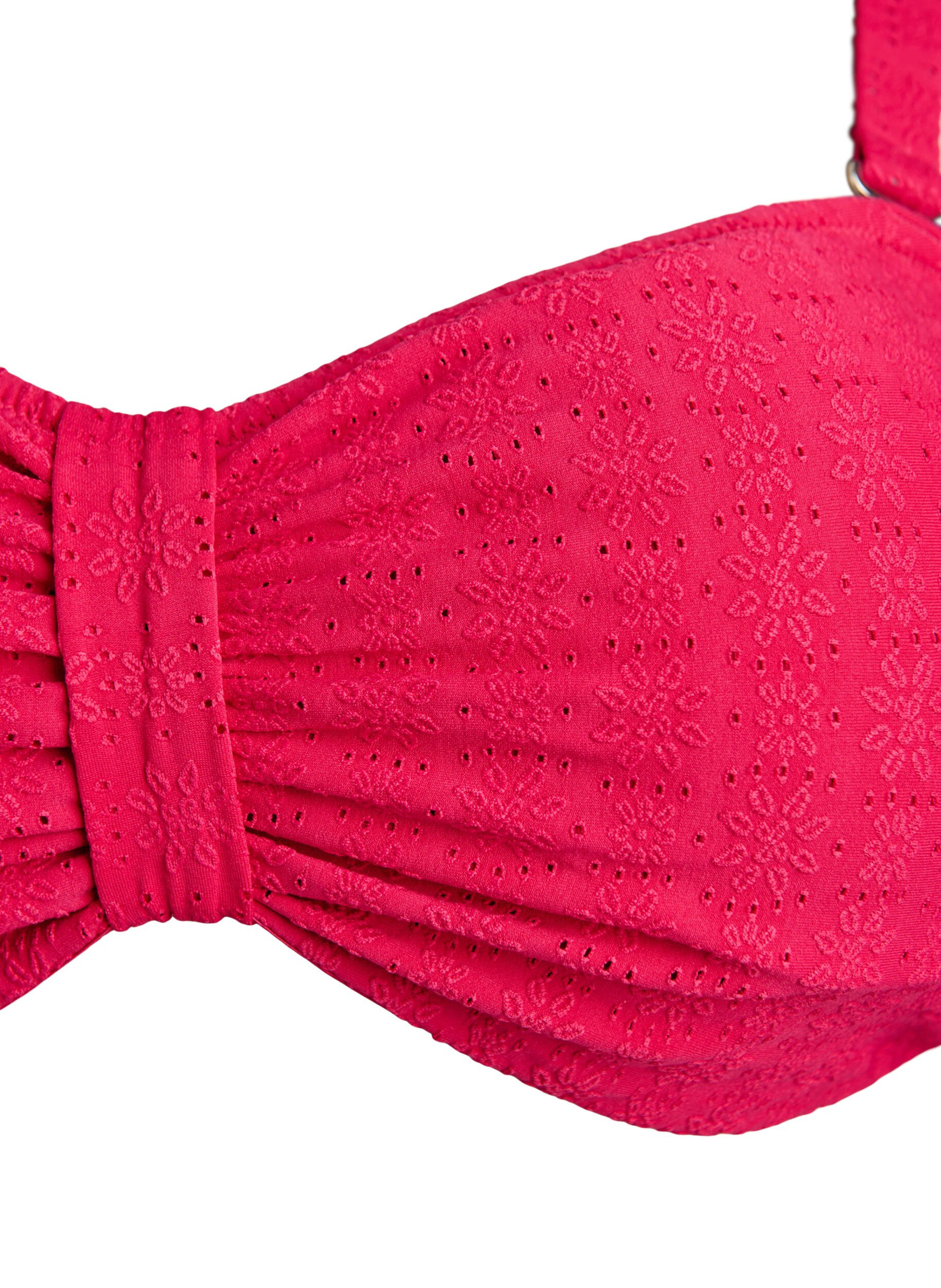 Zizzi Bandeau-bikiniyl&auml;osa teksturoidulla kuviolla ja irrotettavilla olkaimilla, Vaaleanpunainen, Packshot image number 2