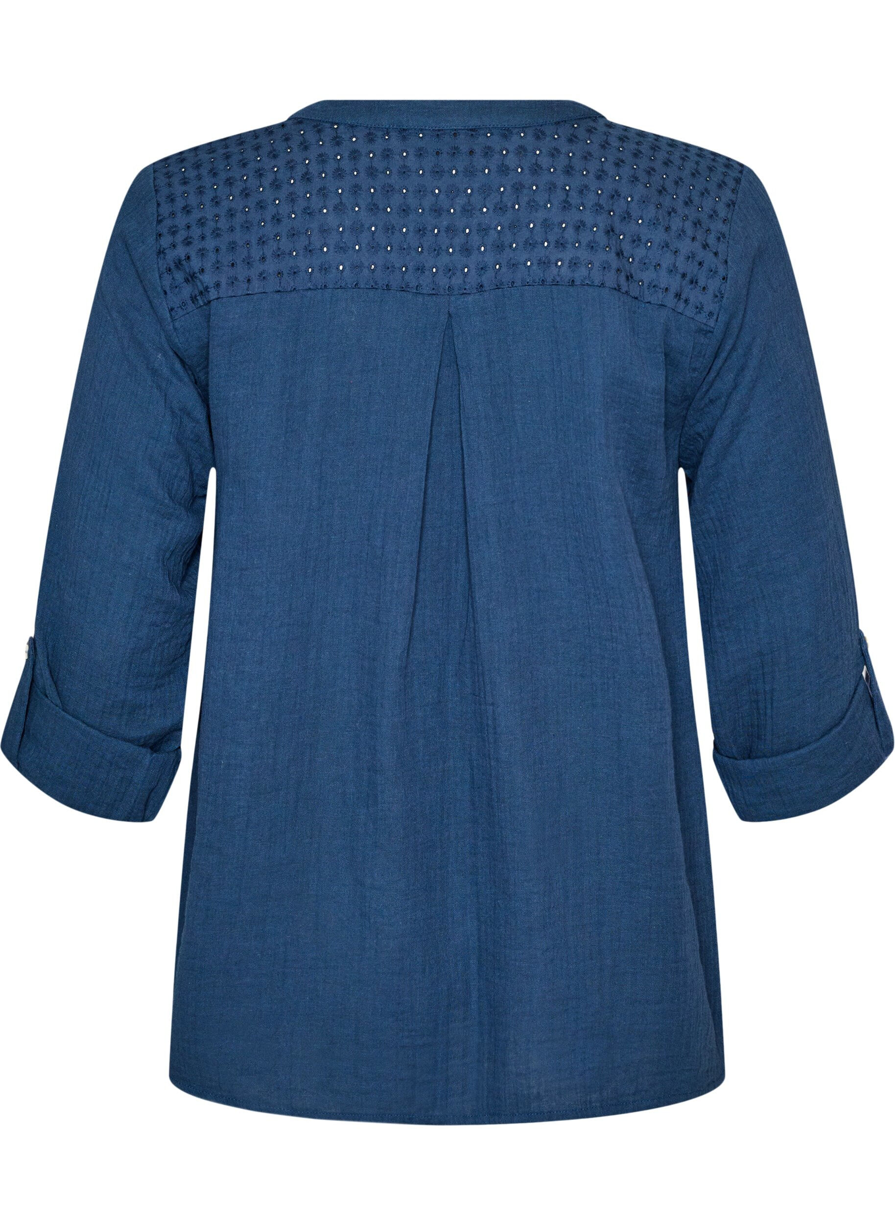ZizziPaita puuvillamusliinissa, jossa broderie anglaise -kirjailu, Sininen, Packshot image number 1
