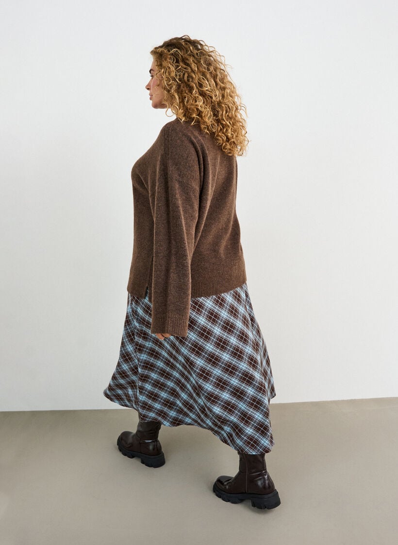 Ruudullinen A-linjainen maksihame, Sininen, Model image number 1