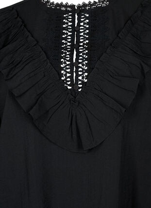 Viskoosista valmistettu pusero röyhelöillä ja kirjontayksityiskohdilla., Black, Packshot image number 2