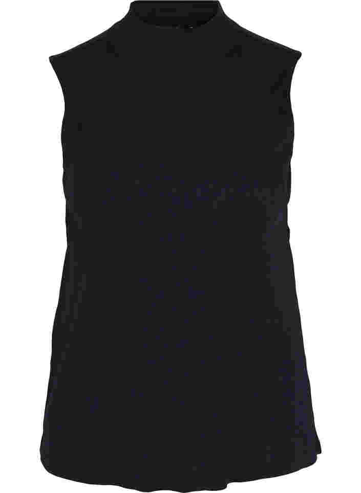 Puuvillainen ribattu toppi  korkealla kauluksella, Black, Packshot image number 0