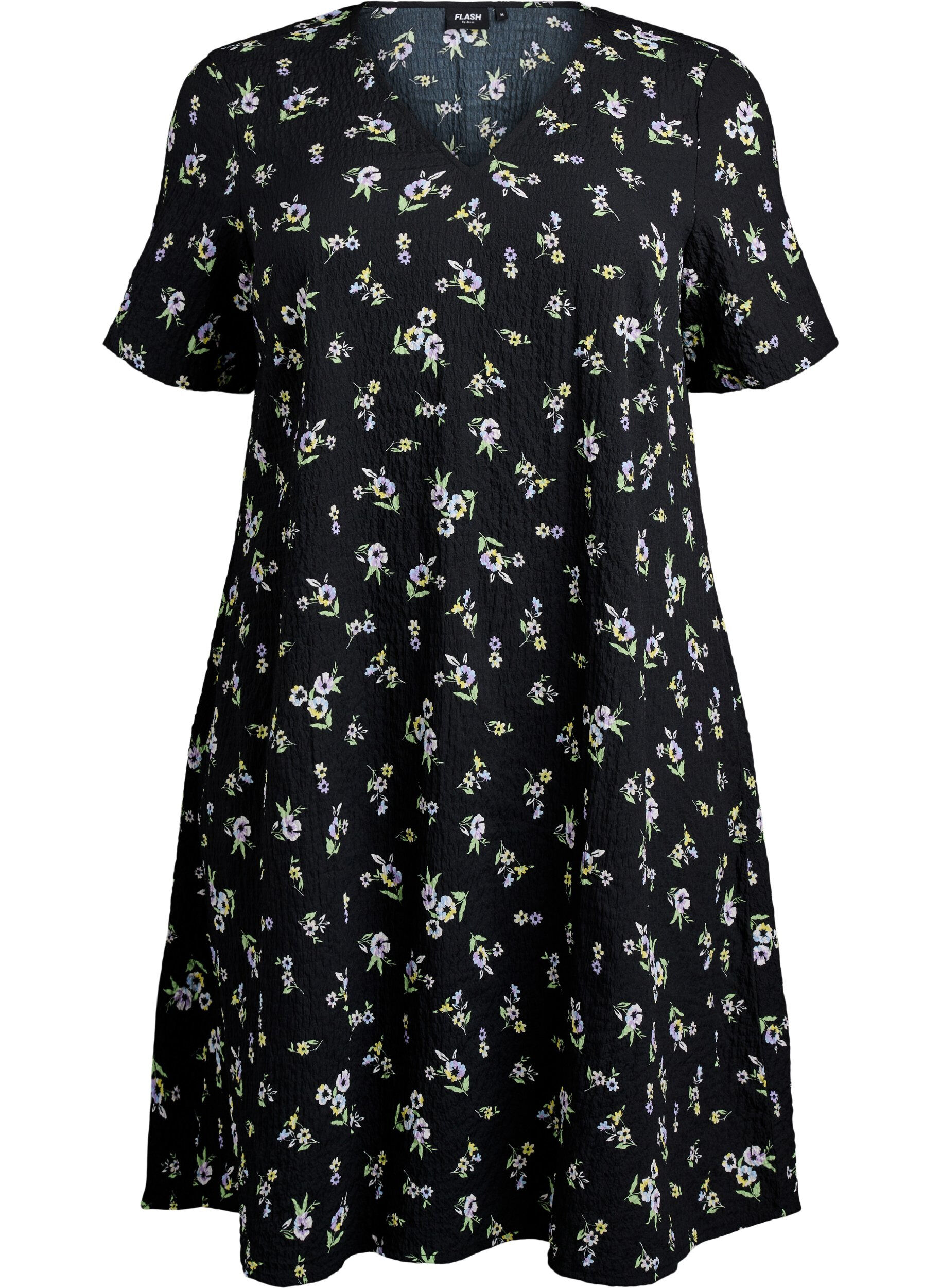ZizziLyhythihainen mekko V-p&auml;&auml;ntiell&auml;, Musta, Packshot image number 0