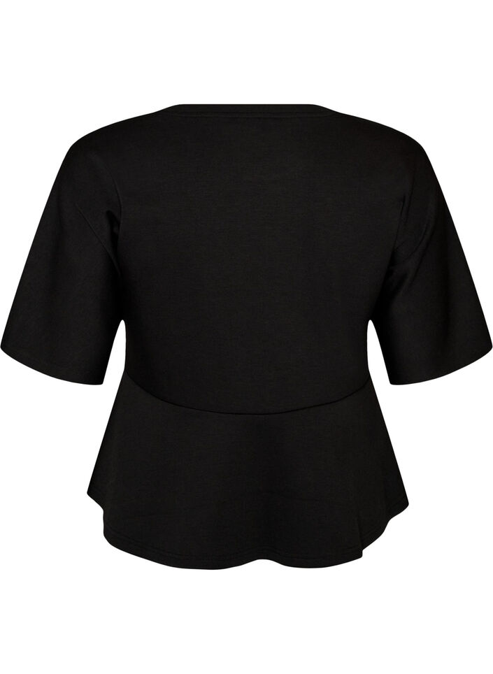 Peplum-pusero kyyn&auml;rpituisilla hihoilla, Musta, Packshot image number 1