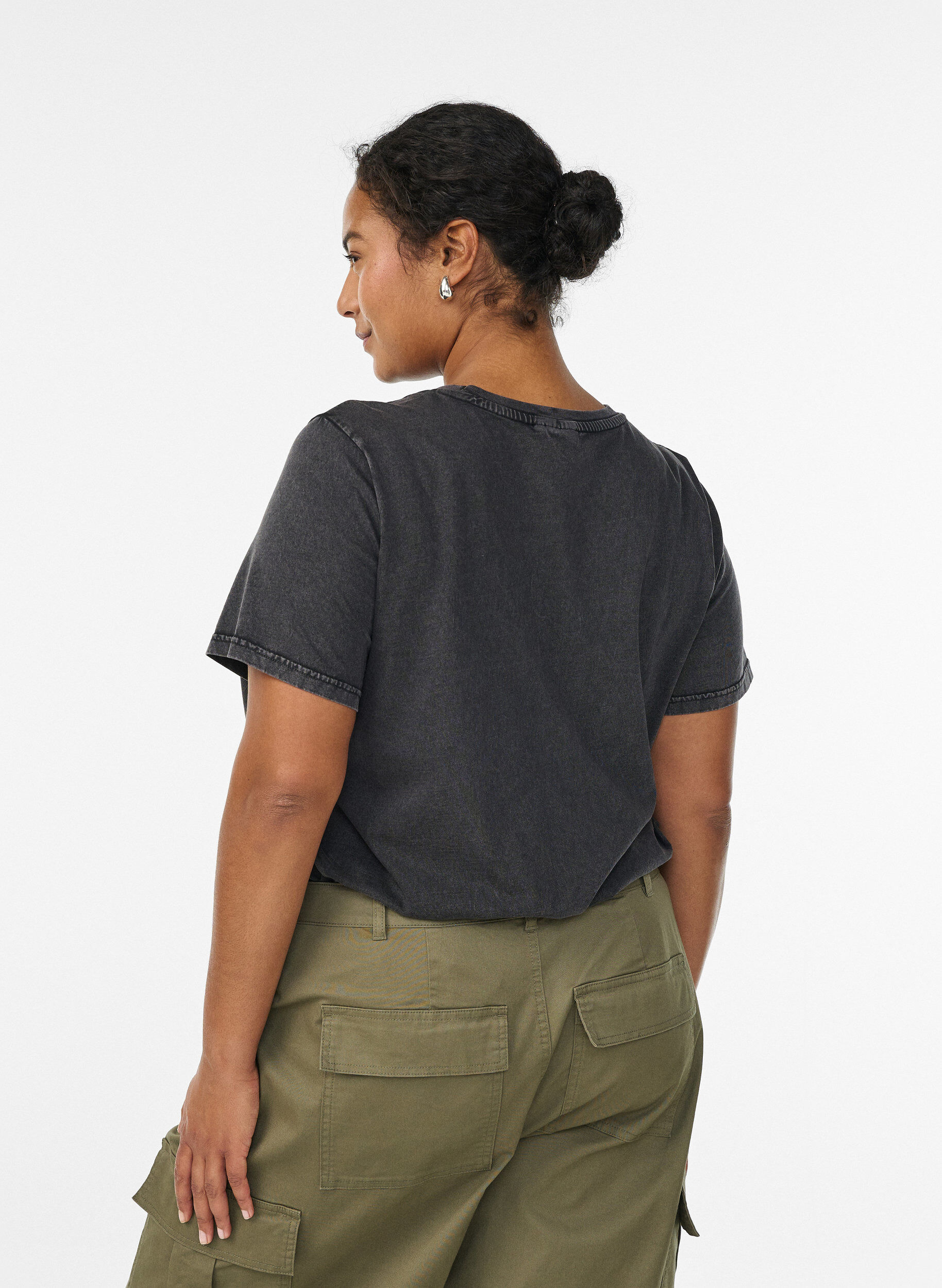 Zizzi Luomupuuvillainen T-paita printill&auml;, Harmaa, Model image number 1