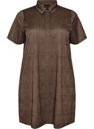 Lyhyt ruudullinen mekko paitakauluksella, Ruskea
