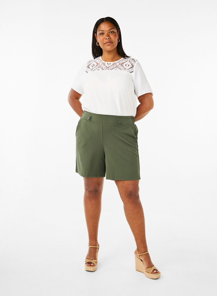 Lyhythihainen viskoosipusero pitsisomisteella, Bright White, Model image number 3