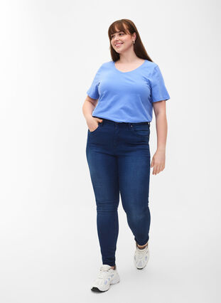 Yksivärinen perus t-paita puuvillasta, Blue Bonnet, Model image number 2