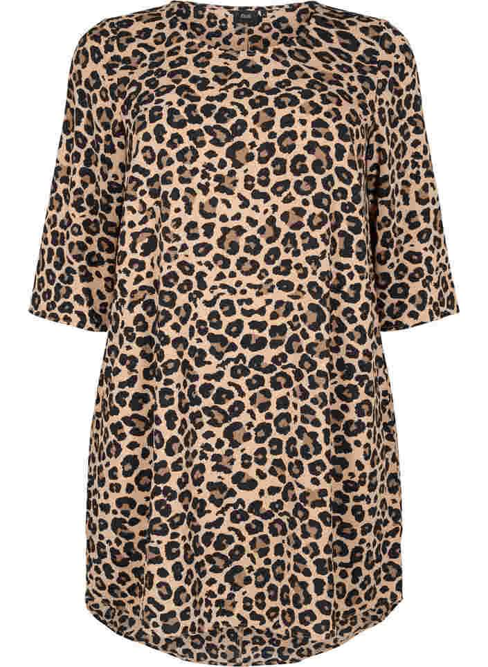 Kuosillinen mekko 3/4-hihoilla, Leopard, Packshot image number 0