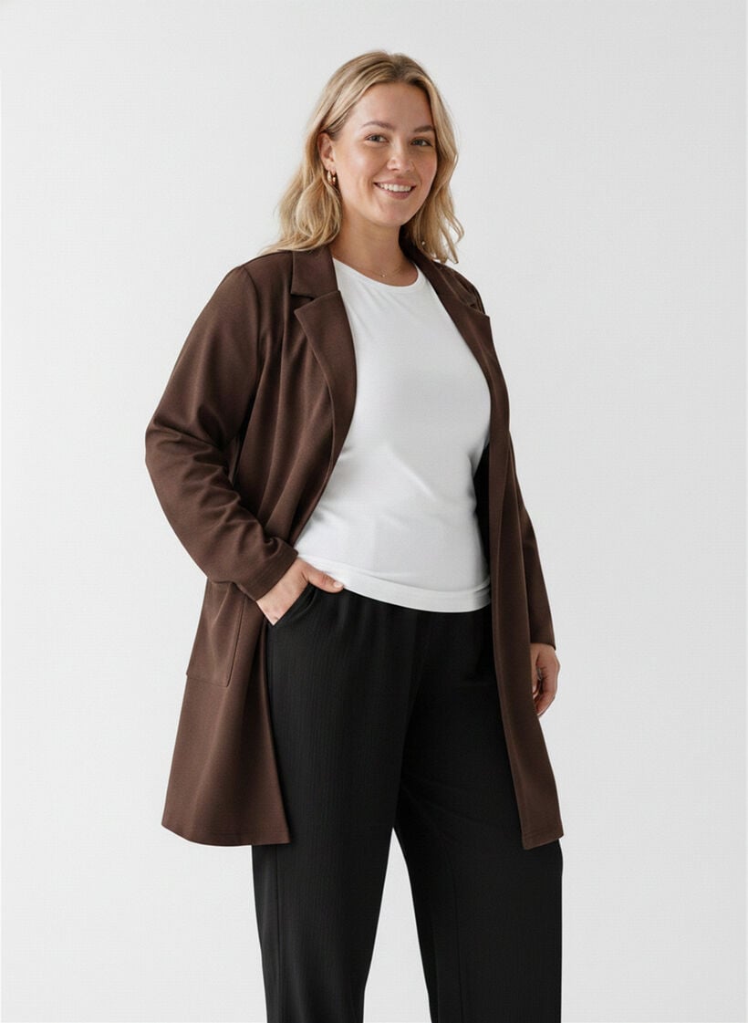Pitk&auml; takki taskuilla, Ruskea, Model image number 0