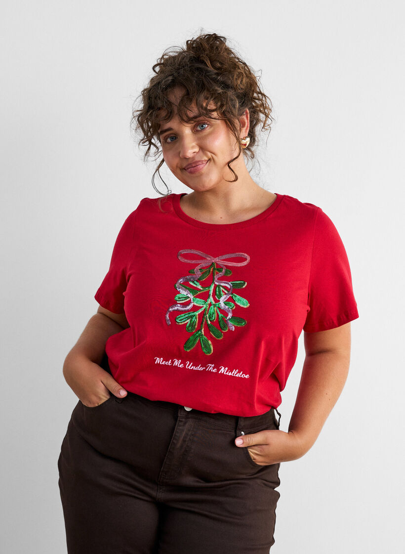 Joulupaita luomupuuvillasta, Punainen, Model image number 0