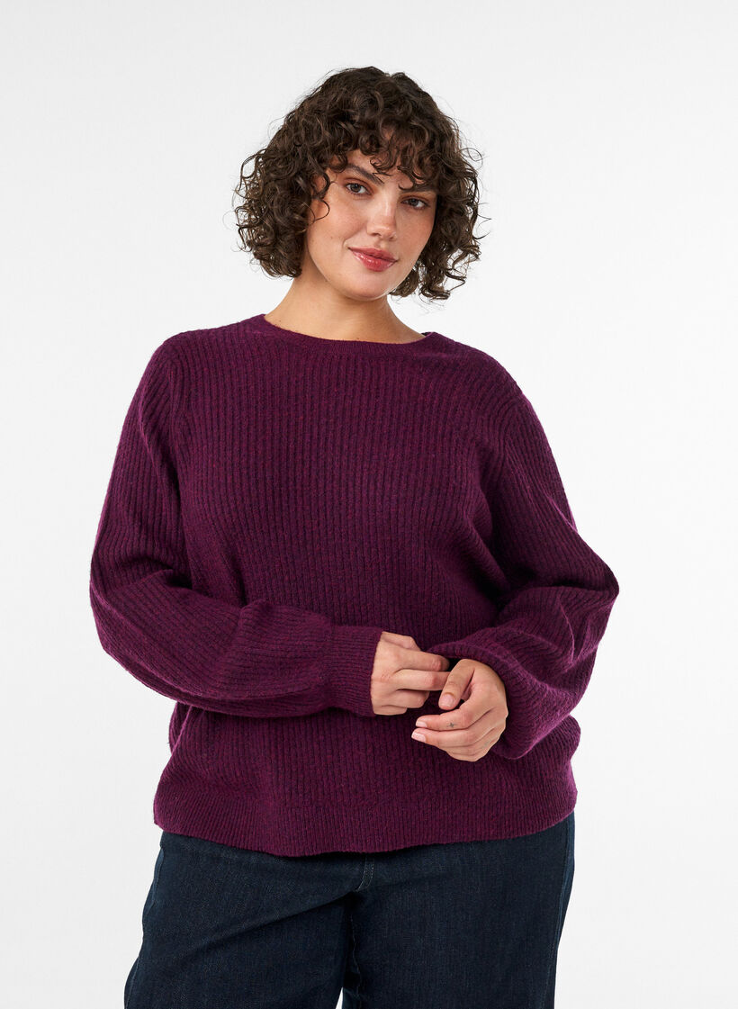 Ribattu neulepaita pallohihoilla, Violetti, Model image number 3