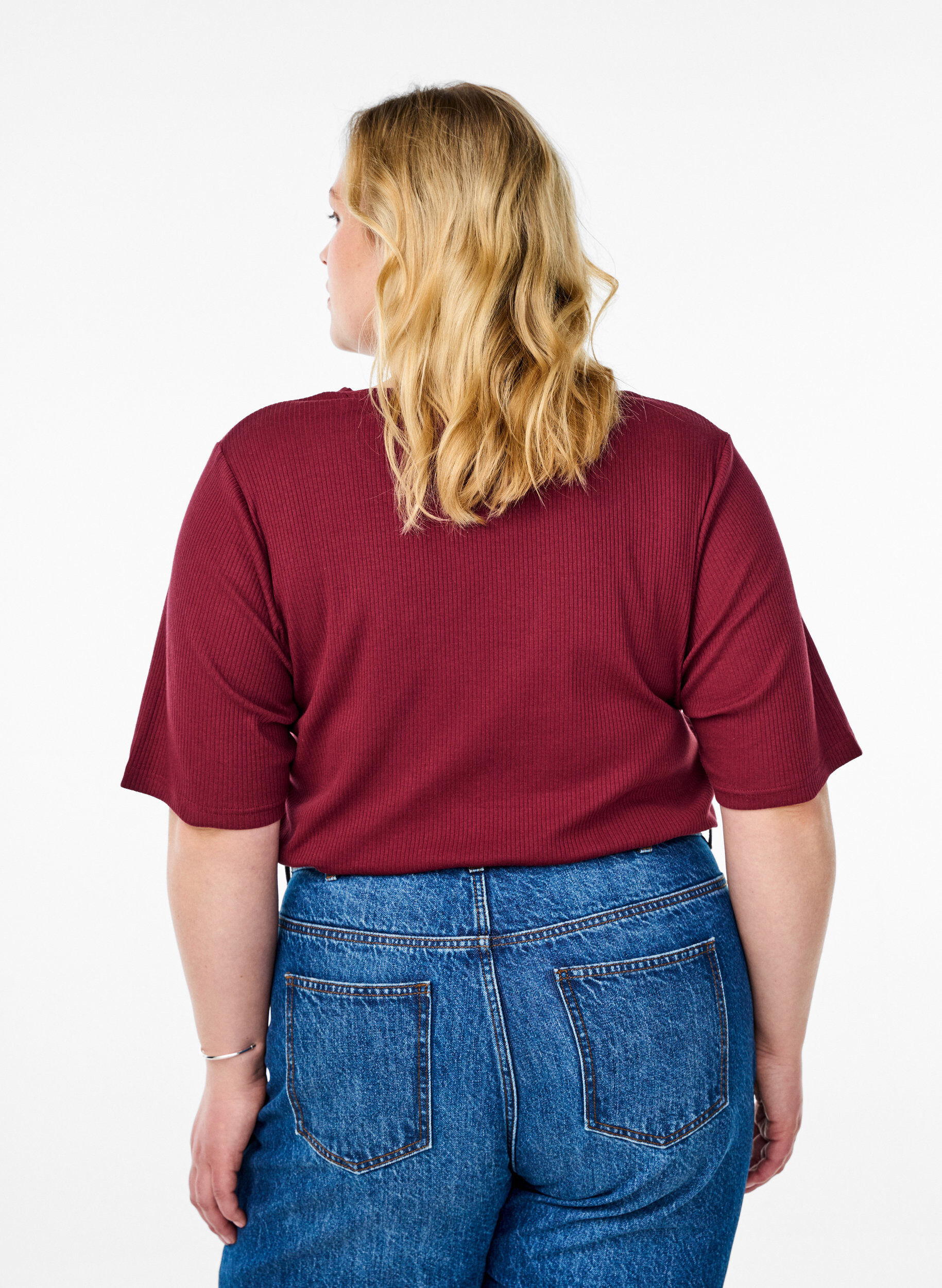 ZizziRibattu jerseypusero, jossa on lyhyet hihat, Tumma Bordeaux, Model image number 2