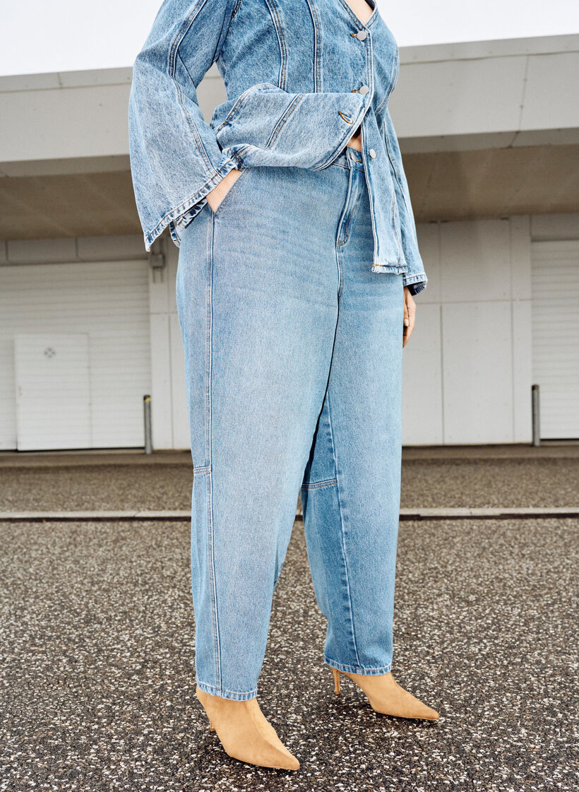 Korkeavyötäröiset barrel-farkut, Sininen, Image image number 0