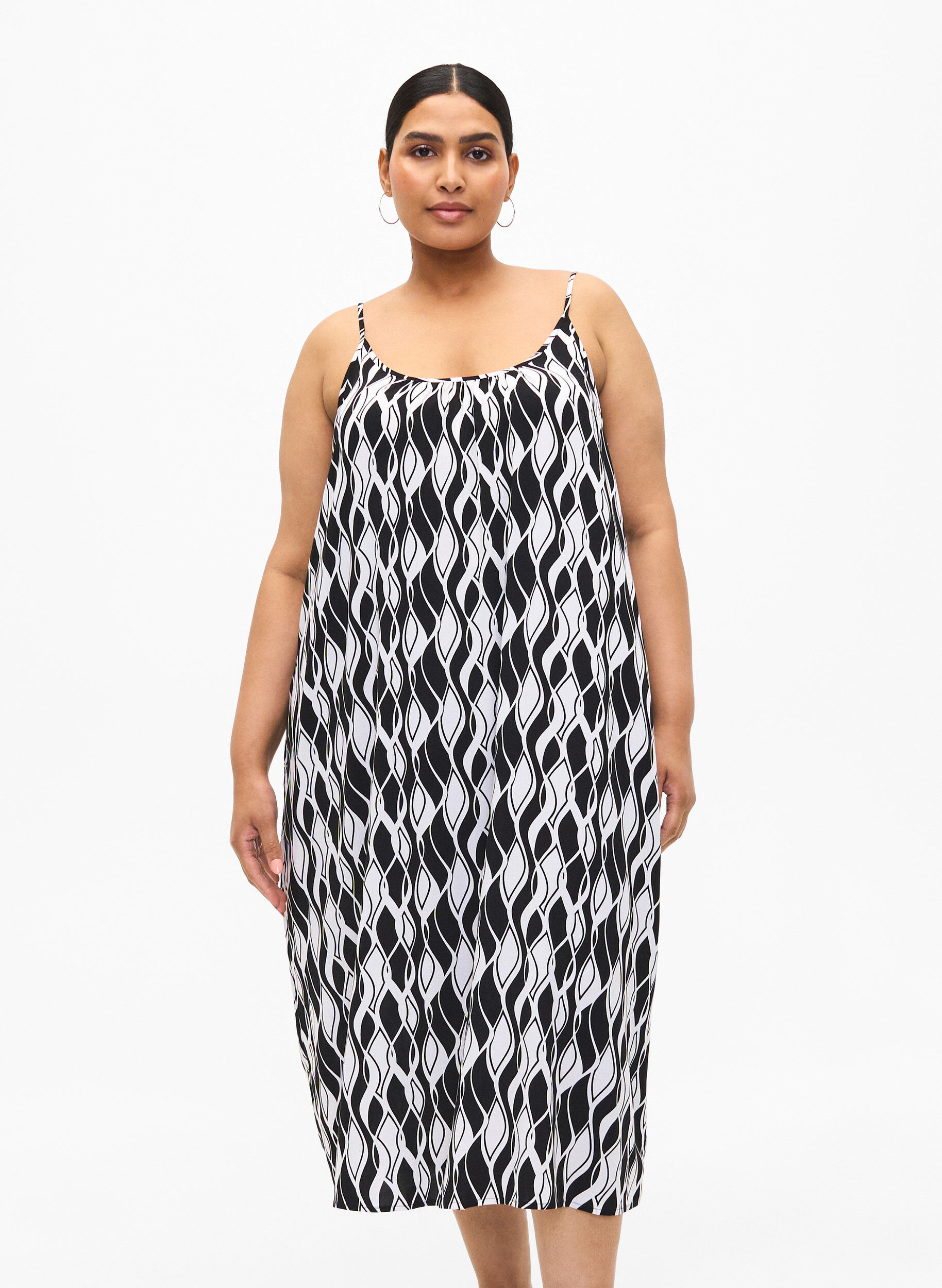 Zizzi Viskoosinen olkainmekko printill&auml;, Black Swirl AOP, Model image number 0