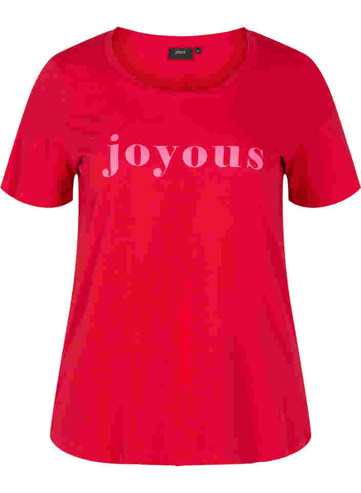 Lyhythihainen puuvillainen t-paita tekstipainatuksella, Chinese Red