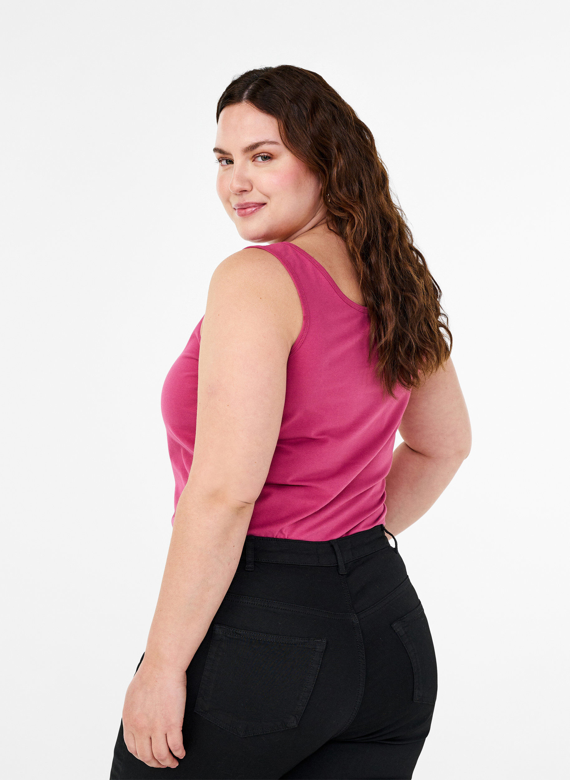 Zizzi Yksiv&auml;rinen perus paita puuvillasta, Punainen, Model image number 2