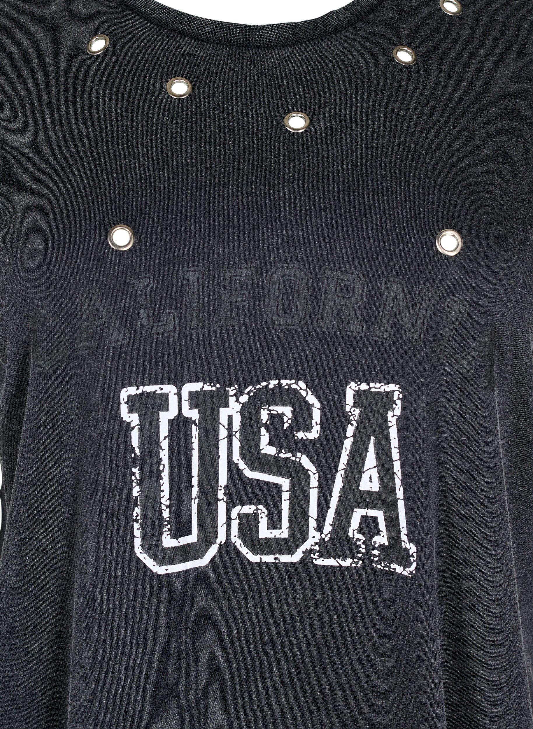 Zizzi T-paita silmukoin ja printill&auml;, Grey Washed , Packshot image number 2