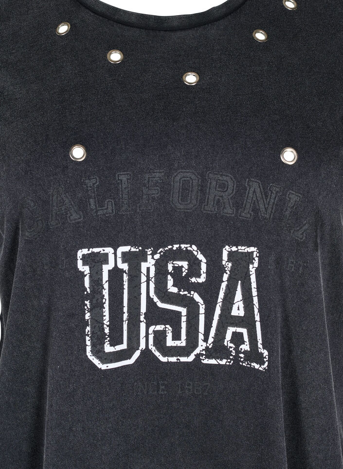 T-paita silmukoin ja printillä, Grey Washed , Packshot image number 2