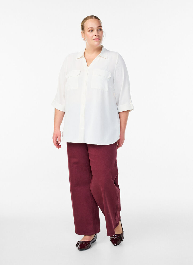 Paita rintataskuilla ja 3/4-hihoilla, Vanilja, Model image number 1