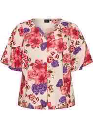 Lyhythihainen puuvillapaita V-p&auml;&auml;ntiell&auml;, Punainen