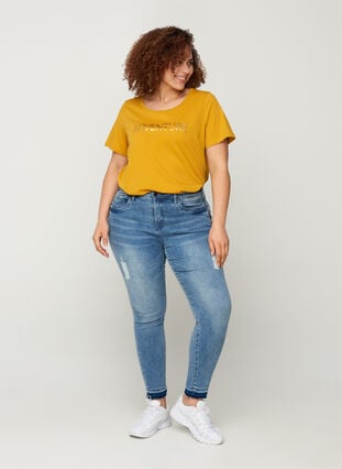 Puuvillainen t-paita a-mallissa painatuksella , Harvest Gold, Model image number 2