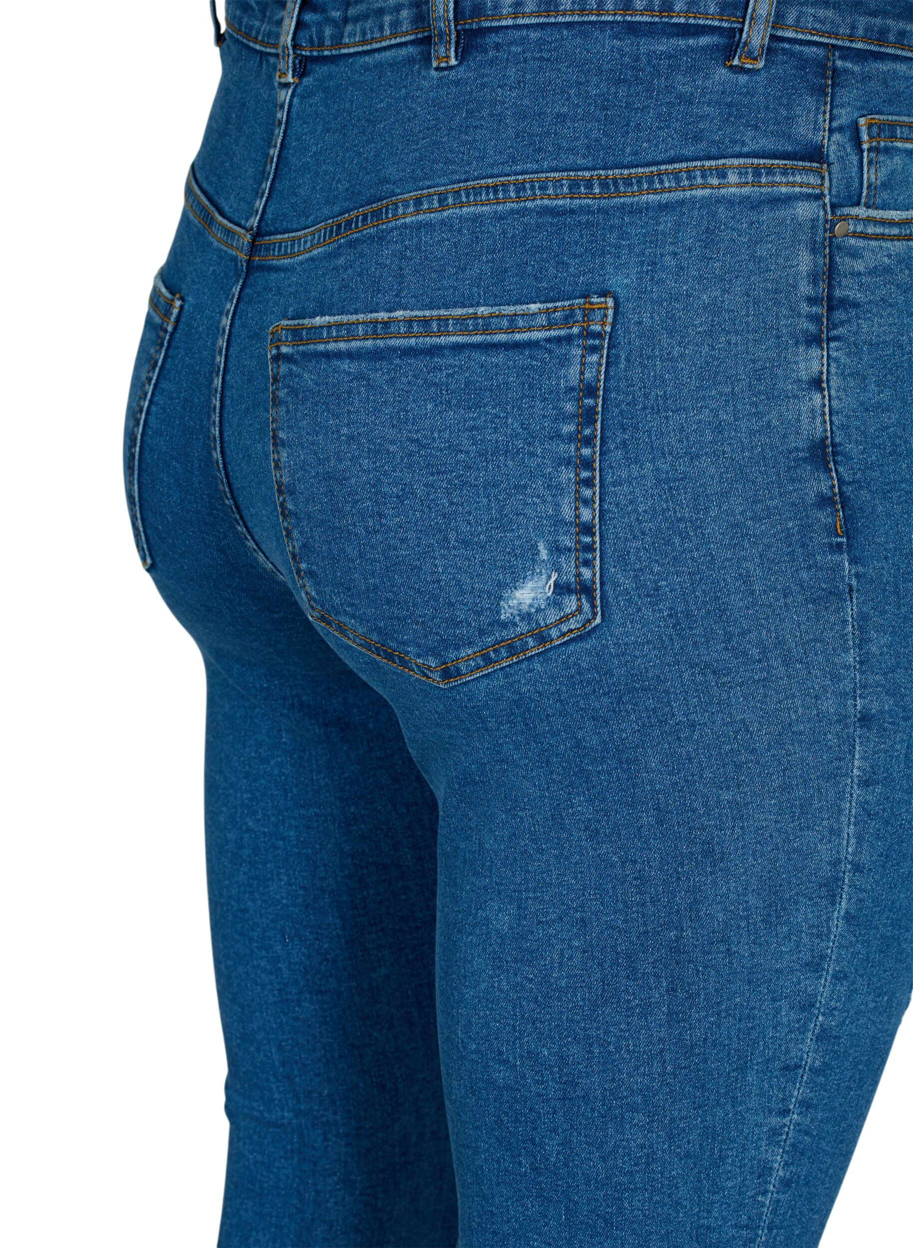 Zizzi Tyk&ouml;istuvat farkut kulutuksilla, Blue denim, Packshot image number 3