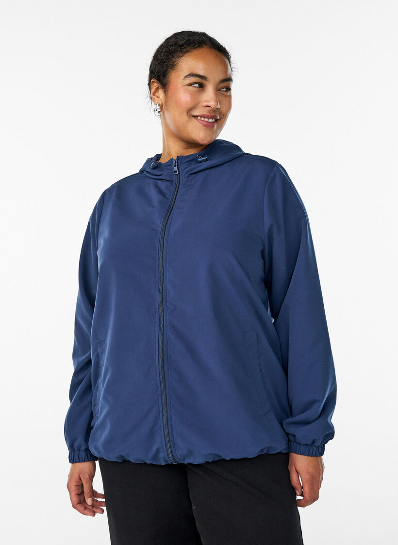 Kevyt takki hupulla ja vetoketjulla, Sininen, Model image number 0
