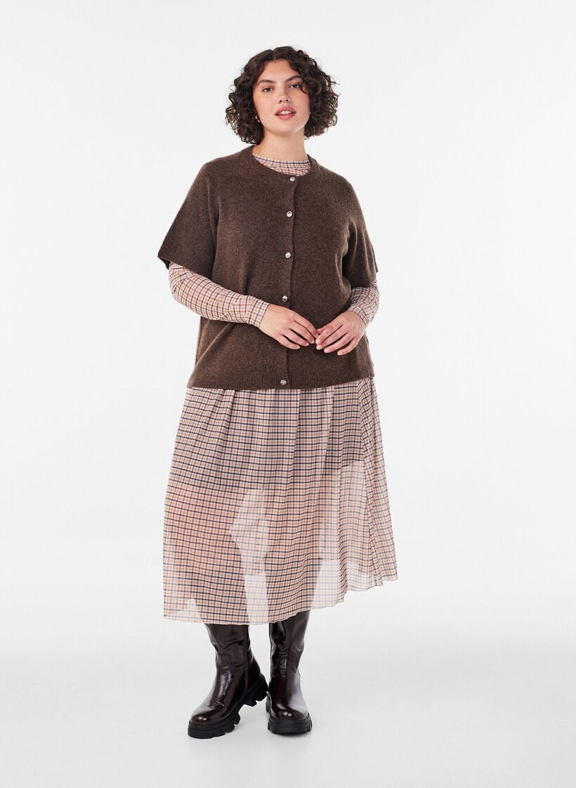 Lyhythihainen neuletakki, Ruskea, Model image number 1