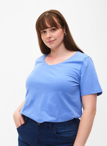 Yksivärinen perus t-paita puuvillasta, Blue Bonnet, Model image number 0