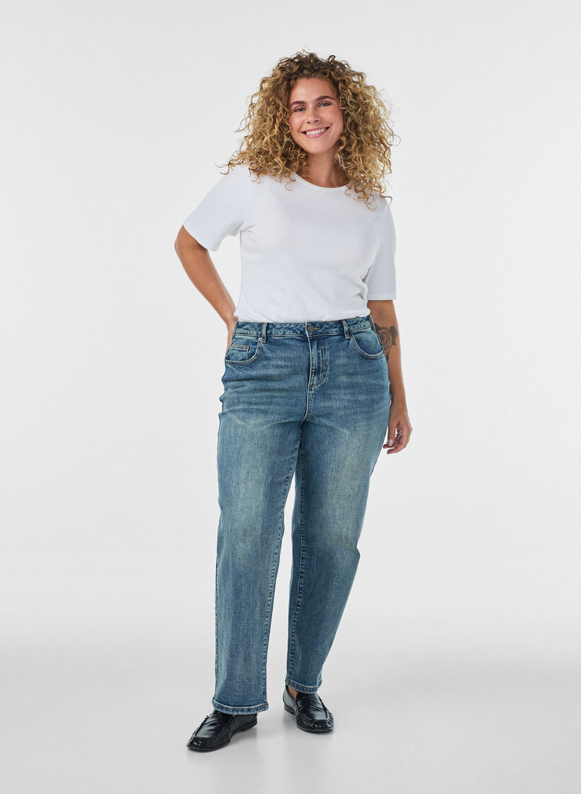 Kiana suoralahkeiset farkut kevyell&auml; kulutetulla lookilla, Sininen, Model image number 0