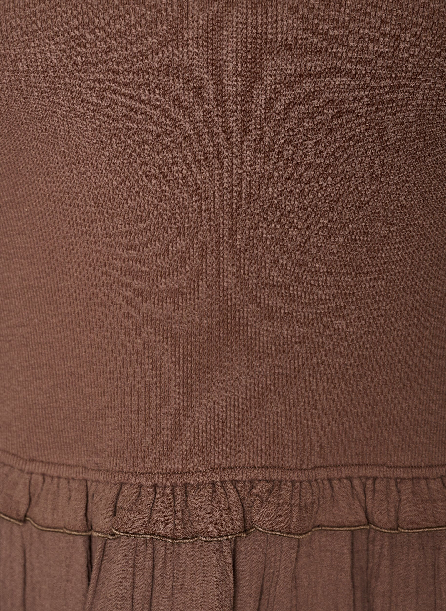 ZizziHihaton puuvillainen midimekko ribill&auml; ja musliinilla, Ruskea, Packshot image number 2