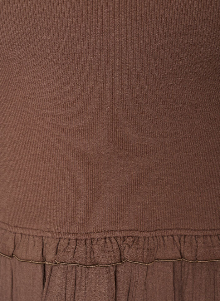 Hihaton puuvillainen midimekko ribill&auml; ja musliinilla, Ruskea, Packshot image number 2