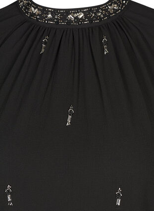 Pitkähihainen mekko helmillä ja smokkirypytyksellä, Black, Packshot image number 2