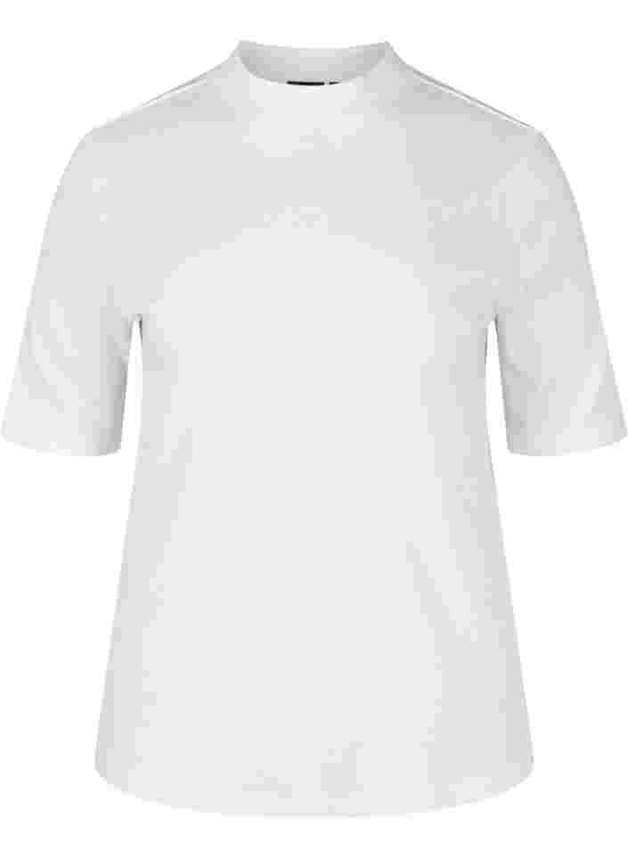 Puuvillapusero 2/4-hihoilla ja korkealle ulottuvalla pääntiellä, Bright White, Packshot image number 0