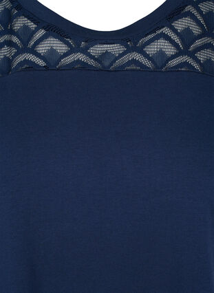 Lyhythihainen puuvillainen t-paita pitsillä, Navy Blazer, Packshot image number 2