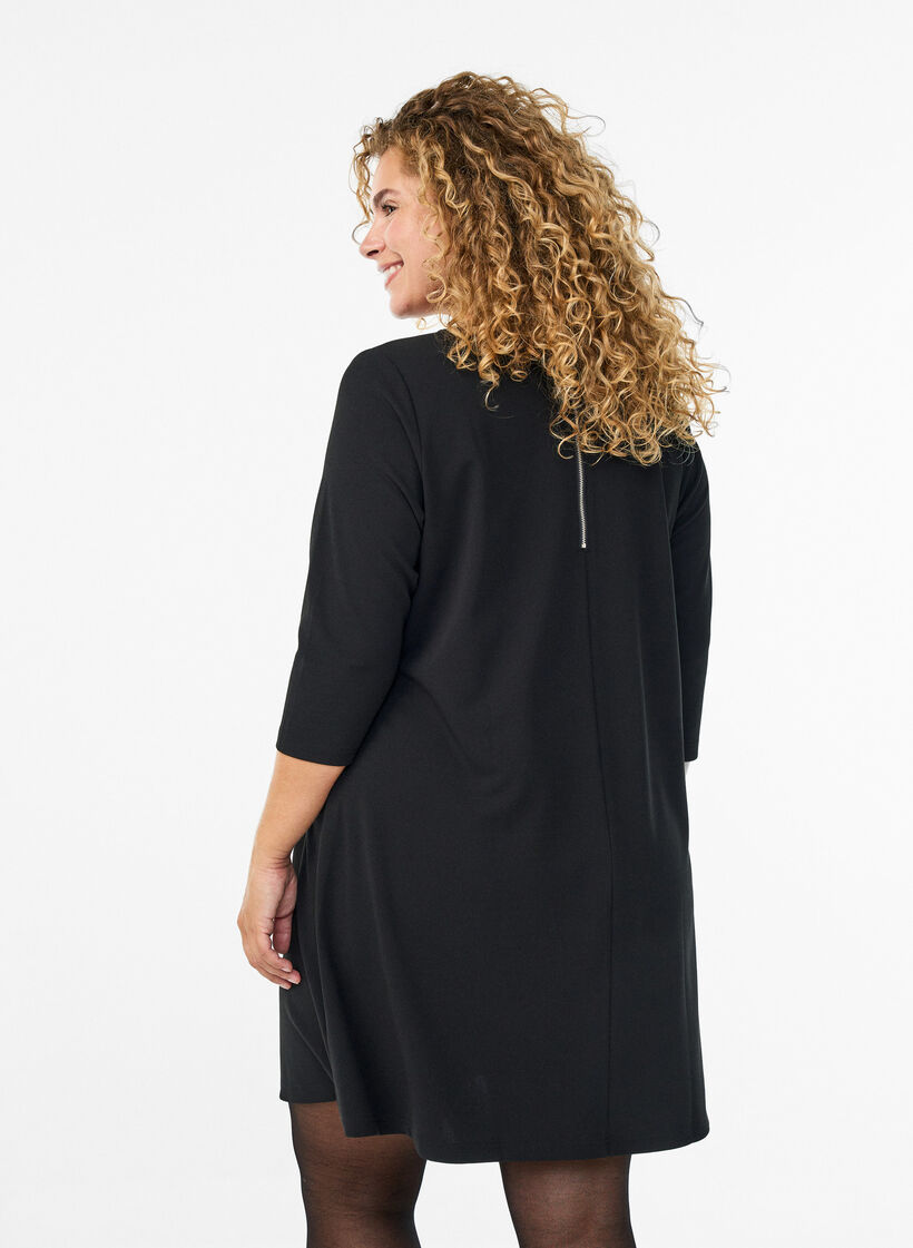 Lyhyt A-linjainen mekko 3/4-hihoilla, Musta, Model image number 2