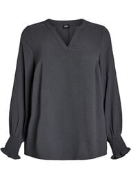 Pusero smock-kalvosimilla ja v-p&auml;&auml;ntiell&auml;, Harmaa