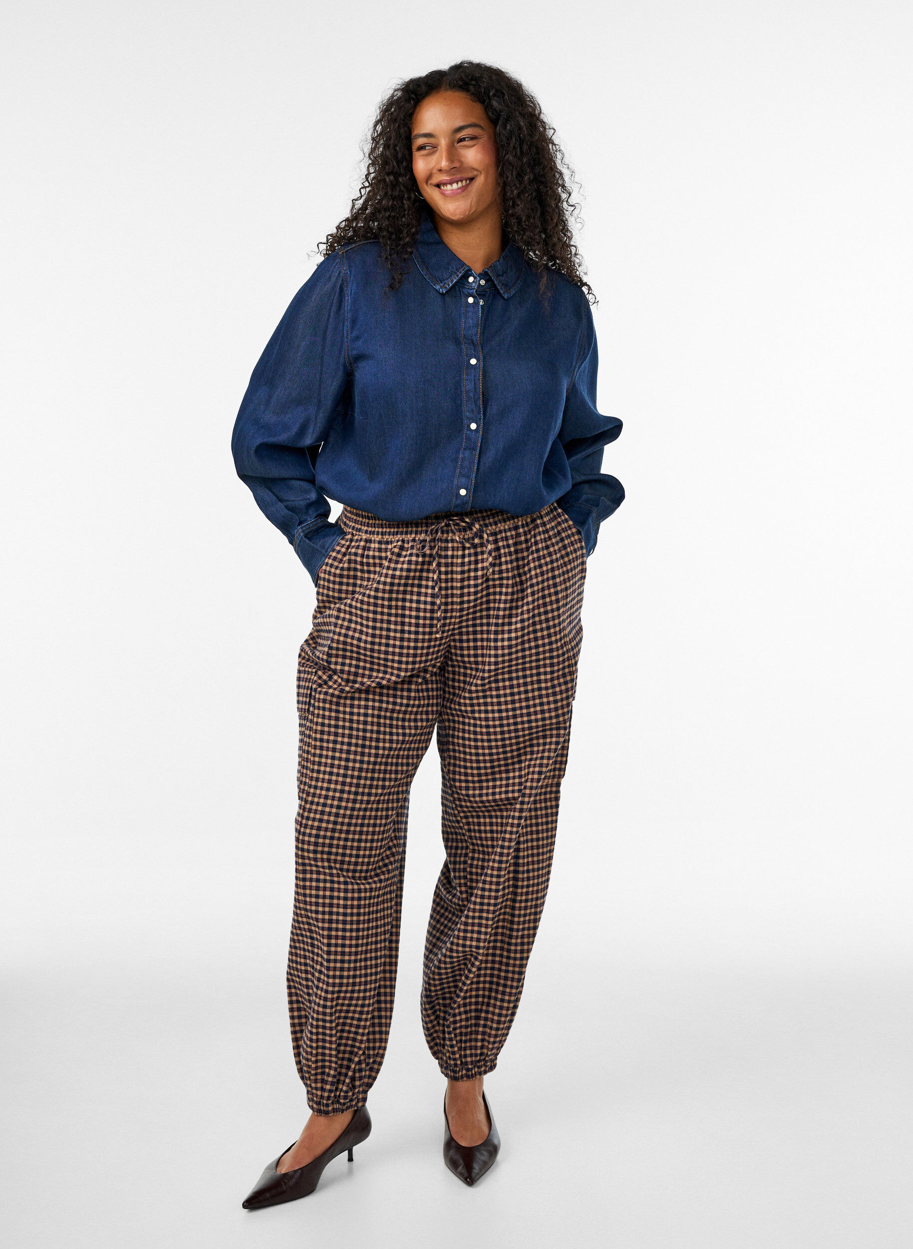 ZizziDenim-paita lyocellissa painonapeilla, Sininen, Model image number 1