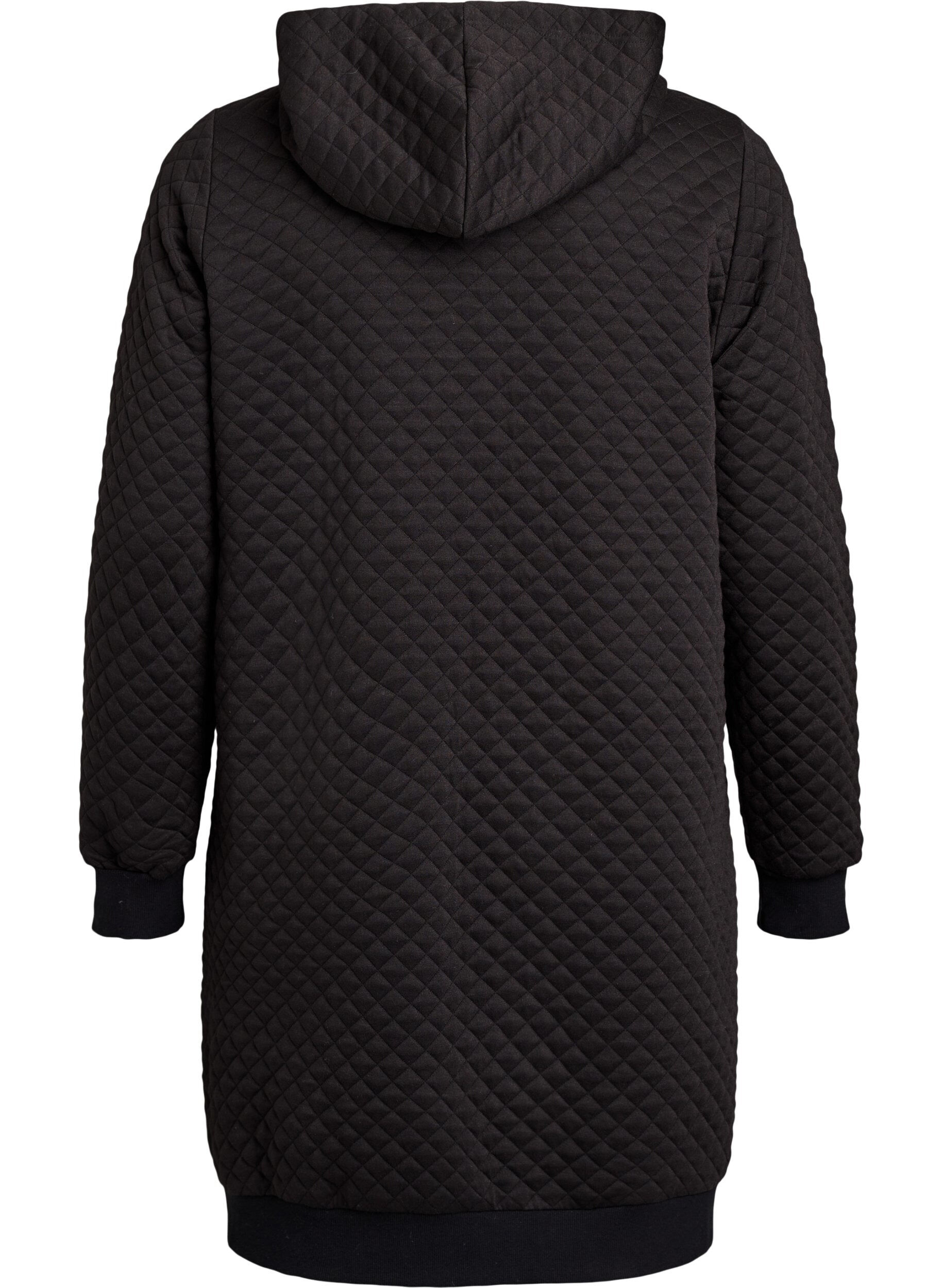 Zizzi Pitk&auml; tikattu vetoketjuhuppari taskuilla, Musta, Packshot image number 1