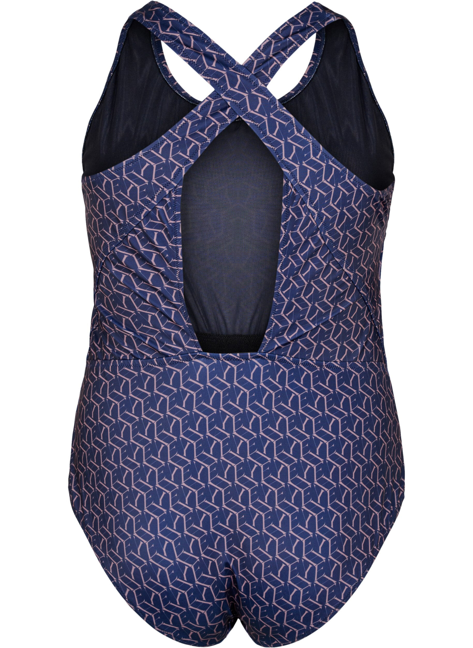 Zizzi Uimapuku kuosilla ja ristitetyll&auml; sel&auml;ll&auml;, Text Print, Packshot image number 1