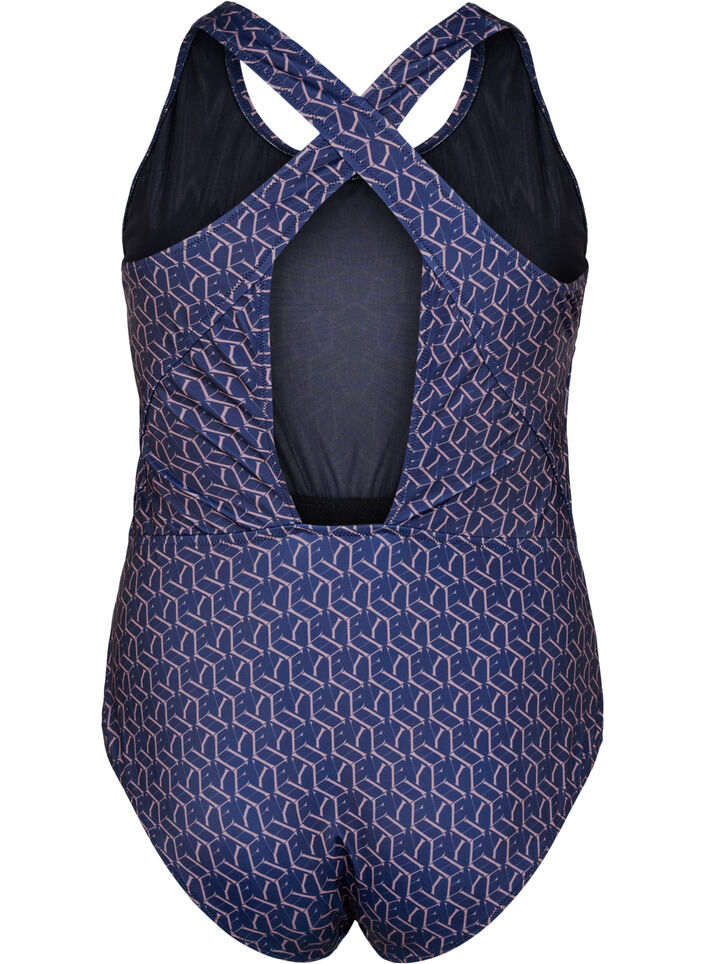 Uimapuku kuosilla ja ristitetyllä selällä, Text Print, Packshot image number 1