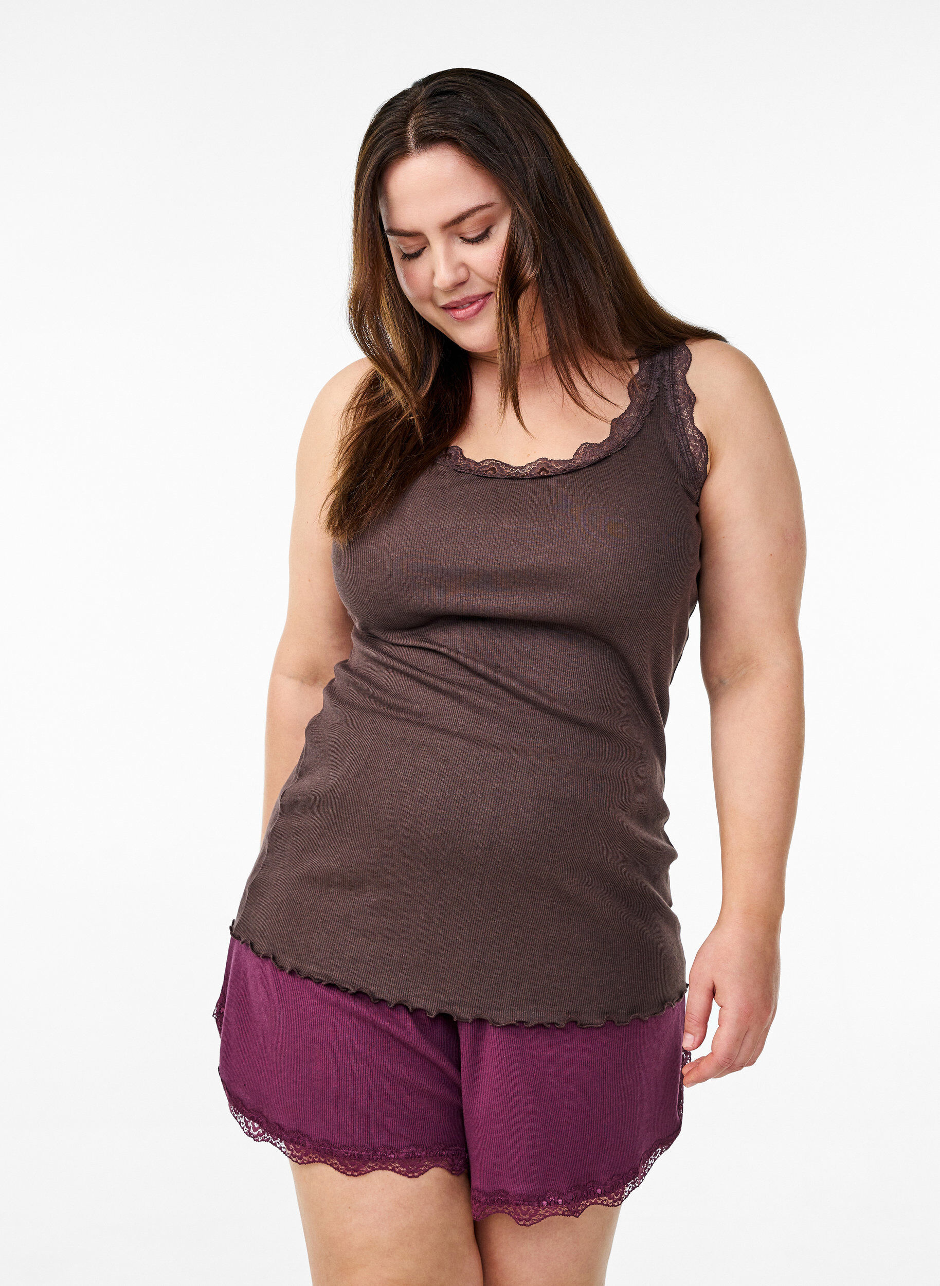 Zizzi Pitsikoristeinen yl&auml;osa, Ruskea, Model image number 0