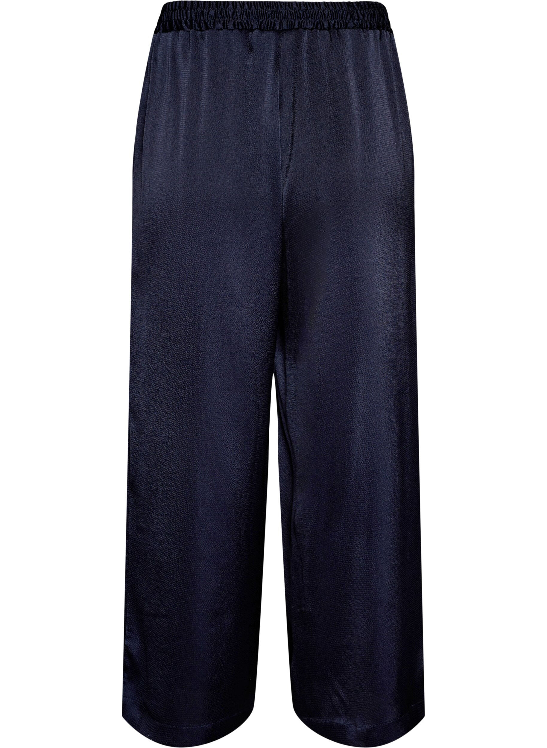 Zizzi Satiinin&auml;k&ouml;iset housut leveill&auml;, suorilla lahkeilla, Sininen, Packshot image number 1