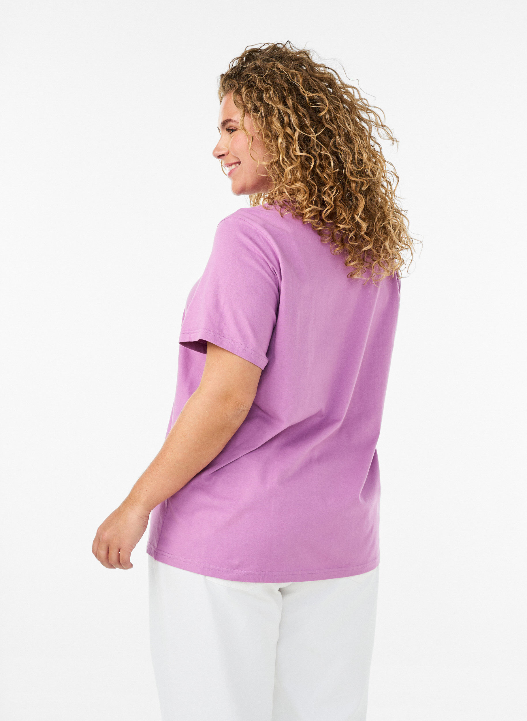 ZizziLuomupuuvillainen T-paita reik&auml;kirjailulla, Violetti, Model image number 2