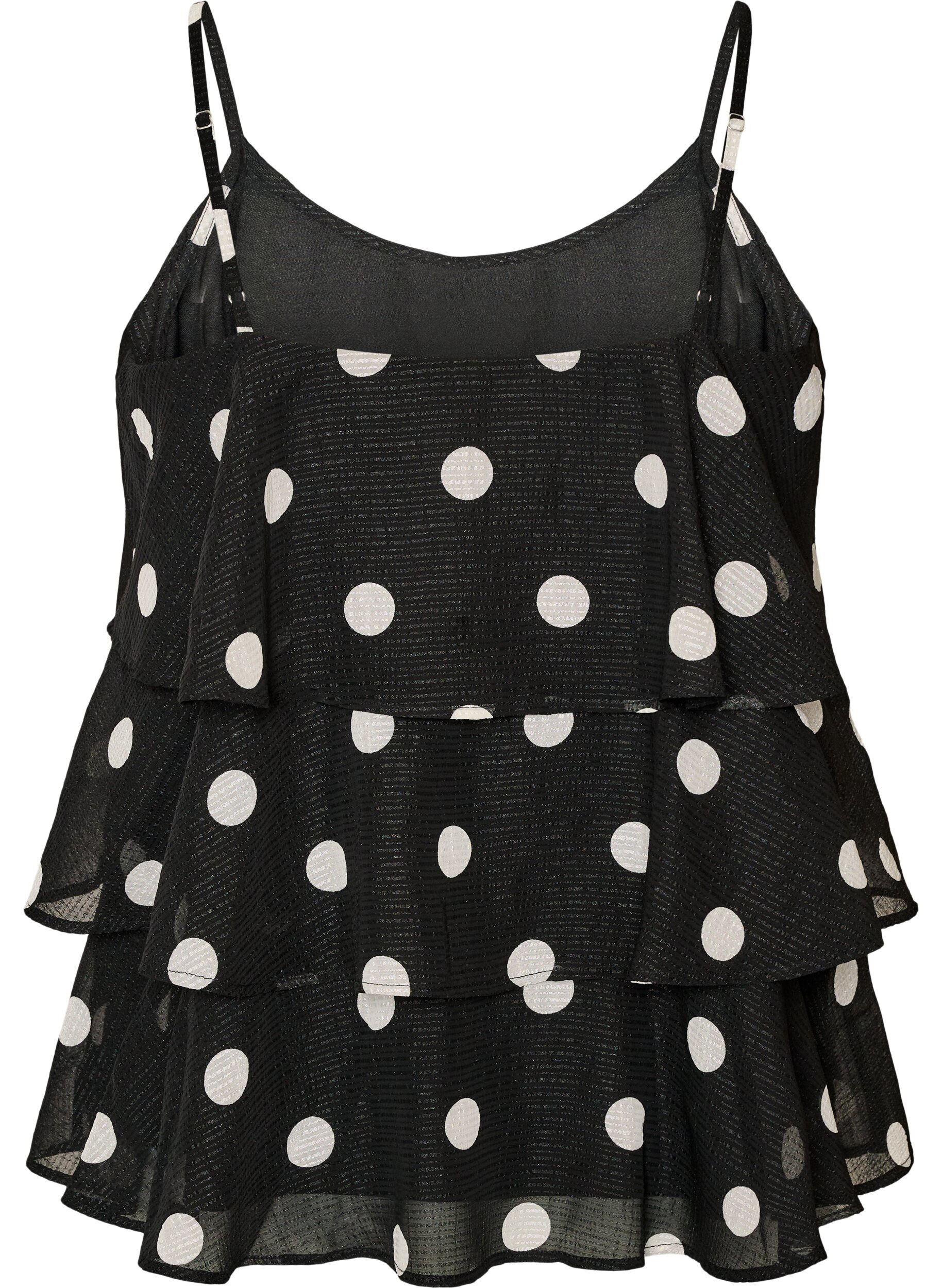 ZizziKerrostettu toppi r&ouml;yhel&ouml;ill&auml; ja spagettiolkaimilla, Musta, Packshot image number 1