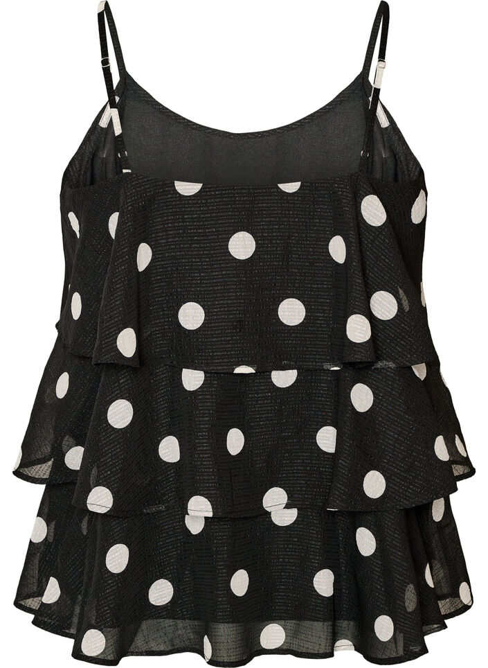 Kerrostettu toppi r&ouml;yhel&ouml;ill&auml; ja spagettiolkaimilla, Musta, Packshot image number 1